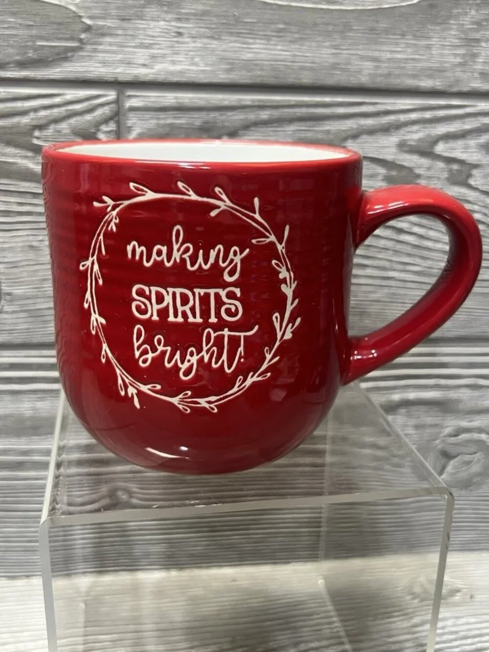 Christmas Coffee Mug Tea Cup Making Spirits Bright Red White Holiday 4”